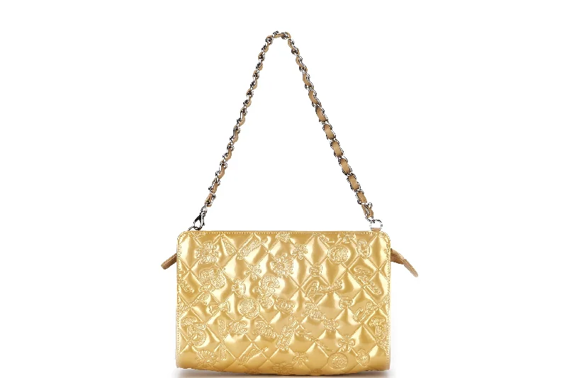 Chanel Lightweight Handbag for Daily ErrandsCHANEL EMBOSSED GOLD PATENT LUCKY SYMBOLS BAG (1335xxxx) SILVER HARDWARE, NO CARD, DUST COVER & BOX