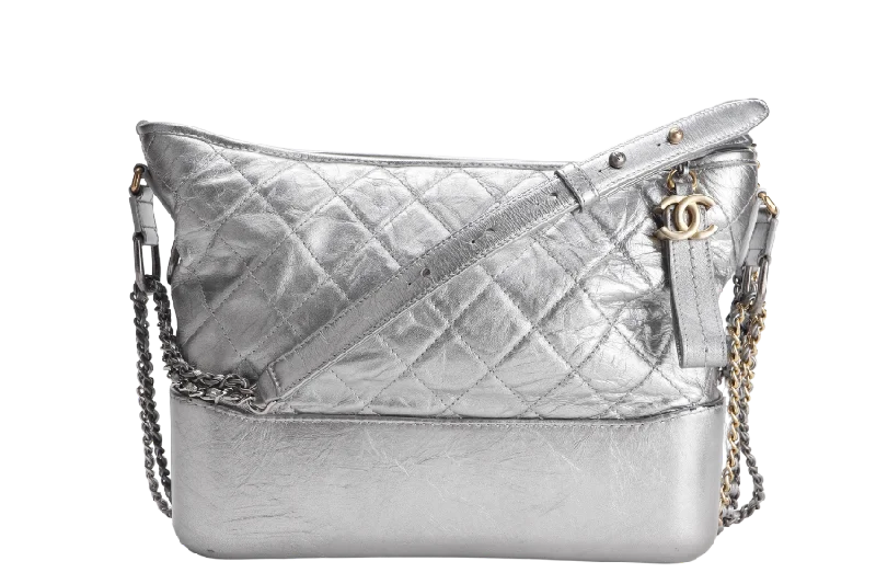 Chanel Small Crossbody Bag for TravelCHANEL GABRIELLE MEDIUM METALLIC SILVER CALFSKIN MIXED HARDWARE (2417xxxx) WITH CARD , DUST COVER AND BOX