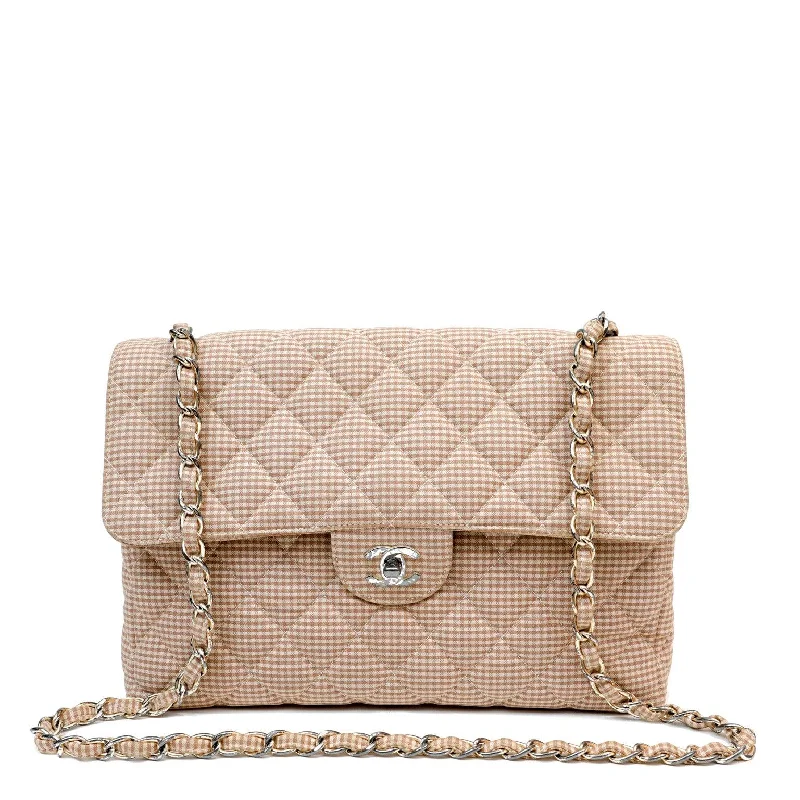 Chanel All - Match Handbag for Versatile StylingChanel Gingham Cloth Maxi Classic w/ Silver Hardware