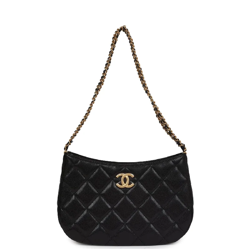 Chanel Medium Tote Bag for Office LadiesChanel Hobo Bag Black Shiny Caviar Brushed Gold Hardware