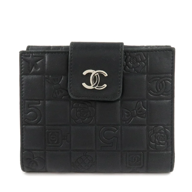 Chanel Luxury Handbag for High - End EventsCHANEL Icon Line Lamb Skin W Flap Bi-fold Wallet Black A24212