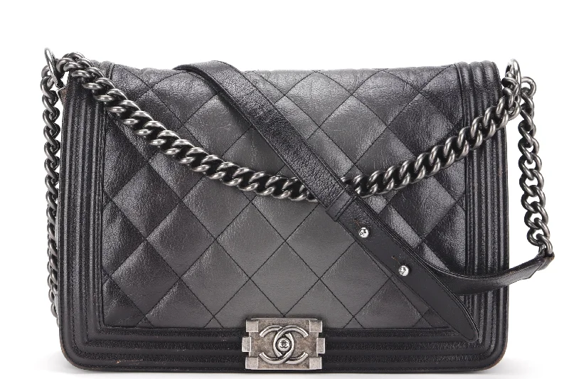 Chanel Limited Edition Handbag for CollectorsCHANEL LE BOY (1857xxxx) LARGE BLACK OMBRE GLAZED CALF LEATHER RUTHENIUM HARDWARE, WITH CARD, NO DUST COVER