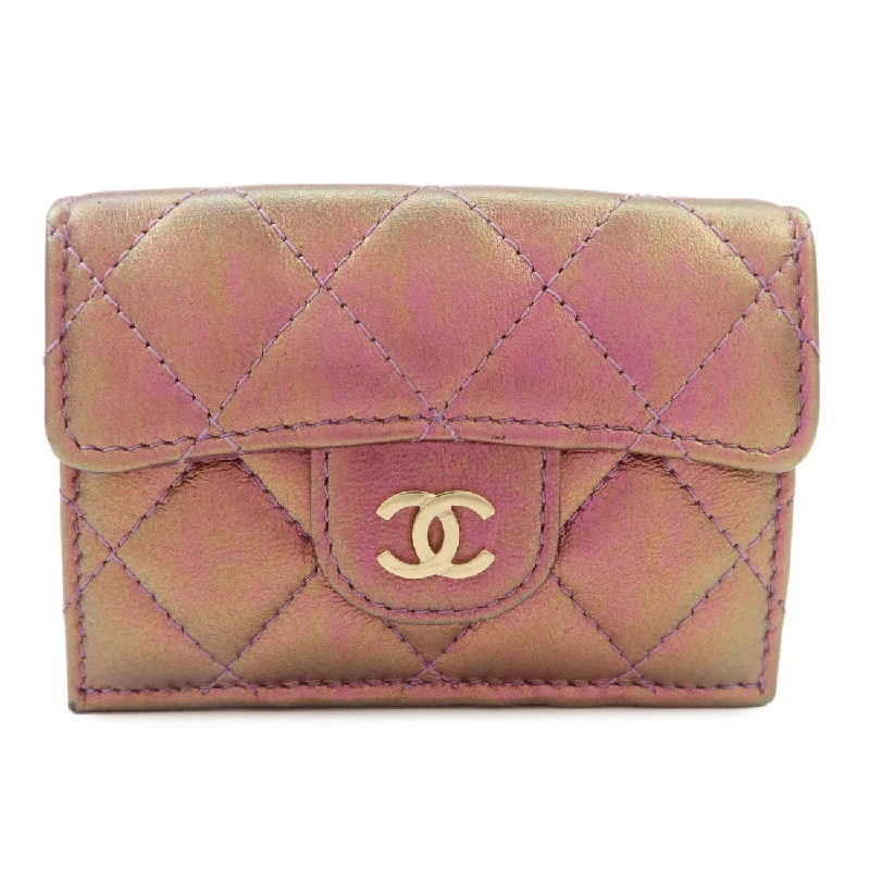 Chanel Lightweight Handbag for Daily ErrandsCHANEL Matelasse Lamb Skin Tri-Fold Wallet Gradation Purple A84401