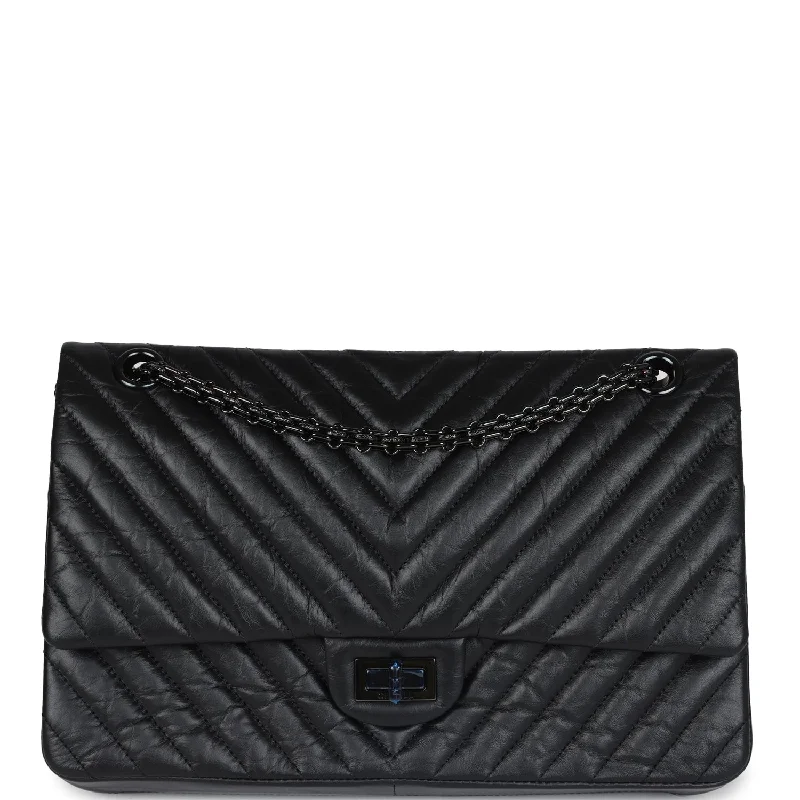 Chanel Luxury Handbag for High - End EventsChanel Medium Chevron Reissue 226 2.55 Flap Bag So Black Aged Calfskin Black Hardware