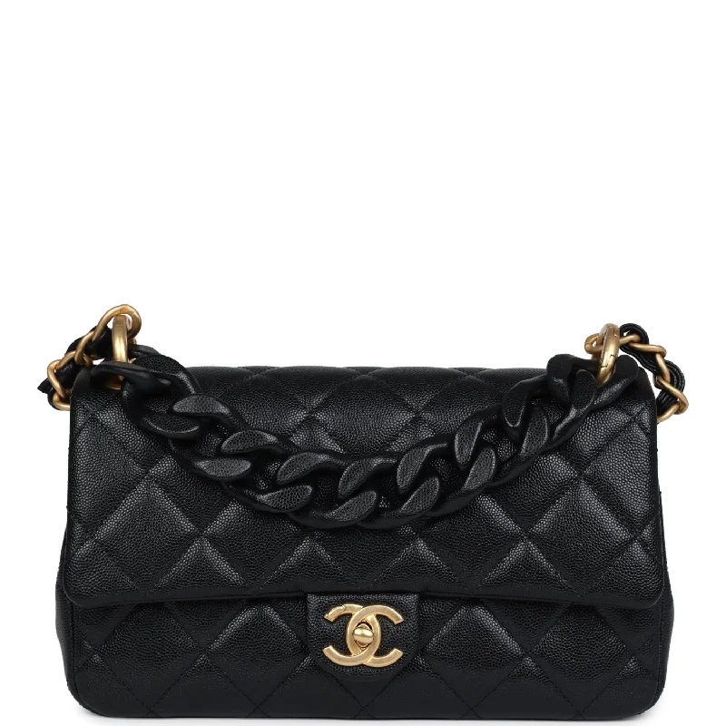 Chanel Designer Handbag with Unique DesignChanel Medium Top Handle Flap Black Caviar Brushed Gold Hardware