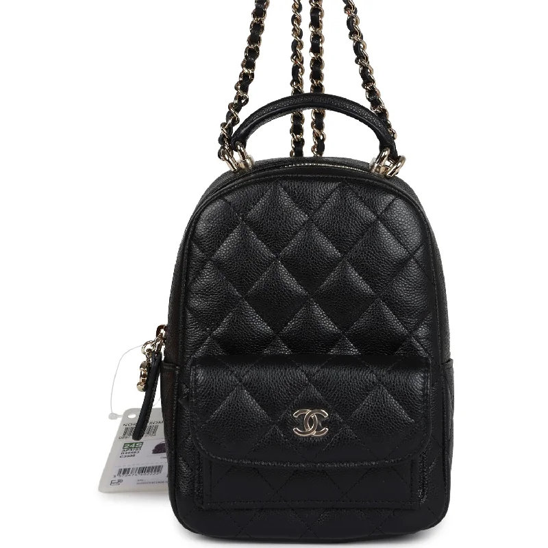 Chanel Chain Strap Handbag for Everyday UseChanel Mini Phone Holder Backpack with Chain Black Caviar Light Gold Hardware