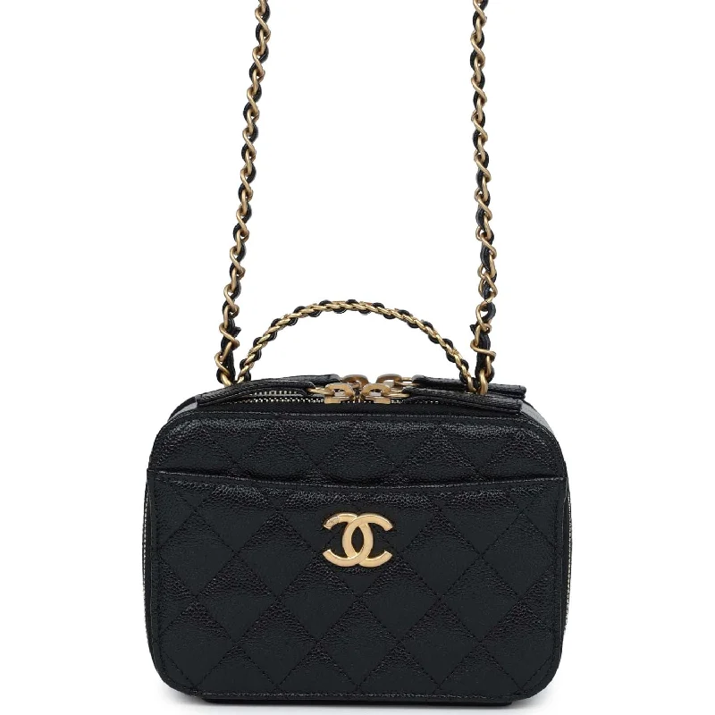 Chanel Colorful Handbag for Spring OutfitsChanel Mini Pick Me Up Top Handle Vanity Case Black Caviar Brushed Gold Hardware