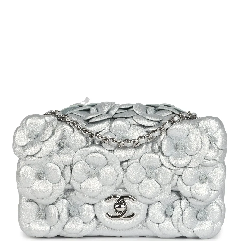 Chanel Colorful Handbag for Spring OutfitsChanel Mini Rectangular Camellia Flap Bag Silver Lambskin Silver Hardware