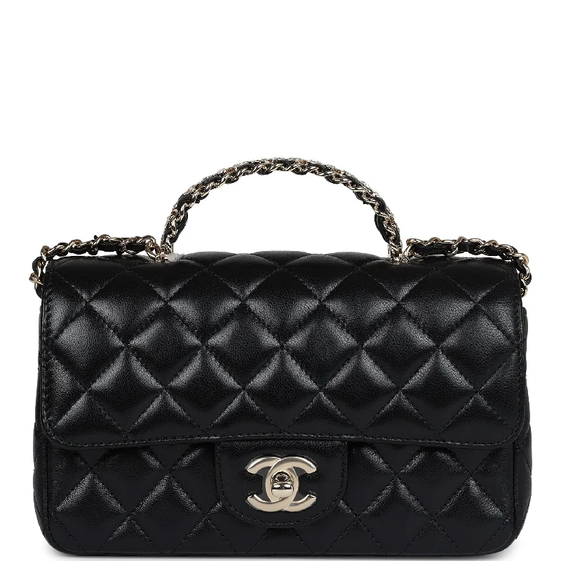 Chanel Limited Edition Handbag for CollectorsChanel Mini Rectangular Crystal Top Handle Flap Bag Black Lambskin Light Gold Hardware