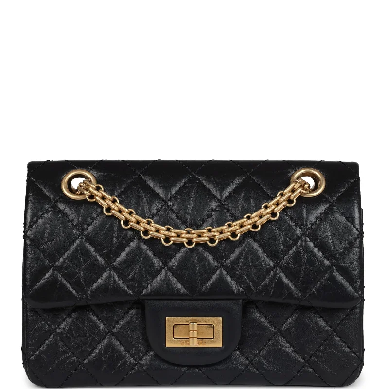 Chanel New Arrival Handbag with Gold HardwareChanel Mini Reissue 224 2.55 Flap Bag Black Crumpled Aged Calfskin Antique Gold Hardware