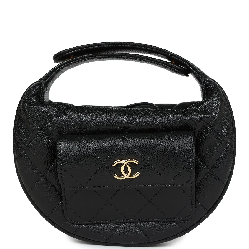 Chanel Lightweight Handbag for Daily ErrandsChanel Mini Round Hobo Pouch Bag Black Caviar Gold Hardware