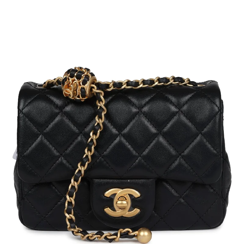 Chanel Quilted Leather Shoulder Bag for FashionistasChanel Mini Square Pearl Crush Flap Bag Black Lambskin Antique Gold Hardware