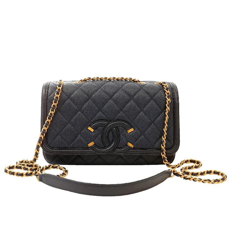 Chanel Small Crossbody Bag for TravelChanel Navy Caviar Filligree Crossbody w/ Gold Hardware