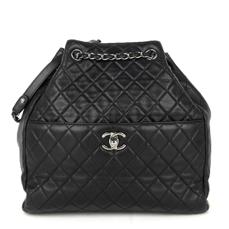 Chanel Chain Strap Handbag for Everyday UseDrawstring CC Front Pocket Lambskin Leather Bucket Bag