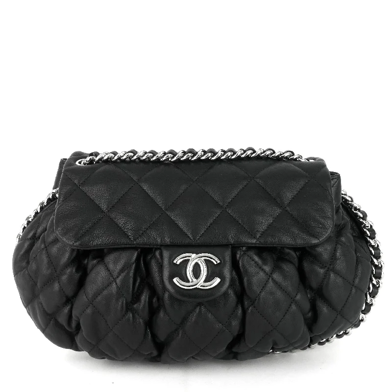 Chanel Black Handbag for Business MeetingsChain Around Large Lambskin Leather Flap Bag