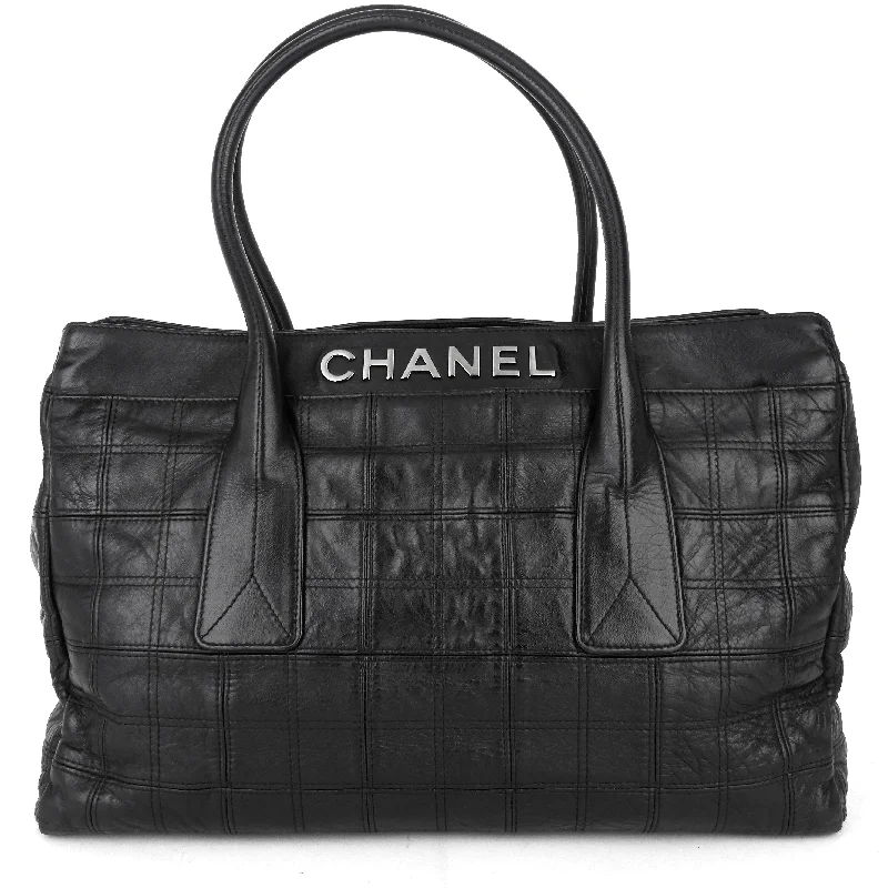 Chanel Black Handbag for Business MeetingsSquare Stitch LAX Lambskin Leather Tote Bag