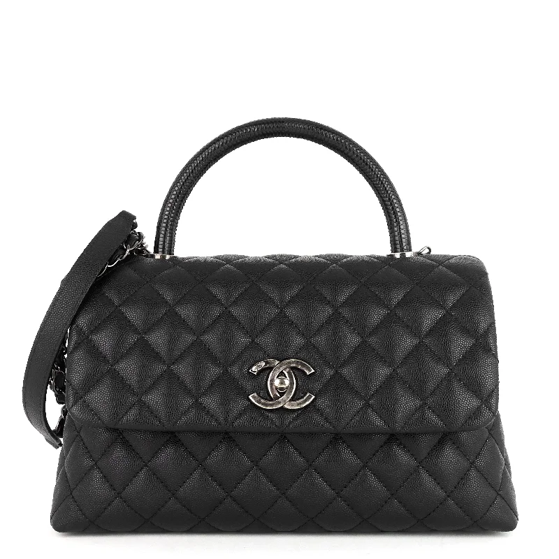 Chanel Quilted Leather Shoulder Bag for FashionistasCC Coco Small Caviar and Lizard-Embossed Calfskin Top Handle Bag