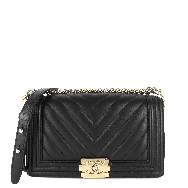 Chanel New Arrival Handbag with Gold HardwareBoy Medium Chevron Quilted Calfskin Leather Bag