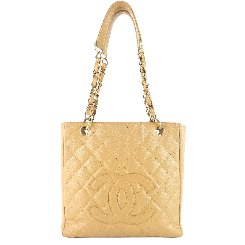 Chanel Vintage Inspired Handbag for Retro LoversPetite Shopping Tote Quilted Caviar Leather Bag