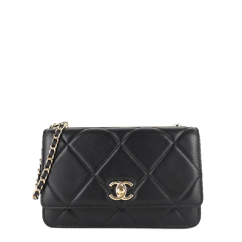 Chanel Handbag with Adjustable Strap for ComfortTrendy Large Lambskin Leather Wallet on Chain Bag