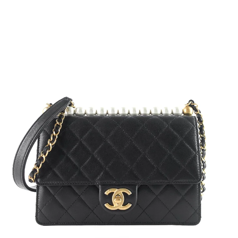 Chanel Luxury Handbag for High - End EventsChic Pearls Mini Lambskin Leather Bag