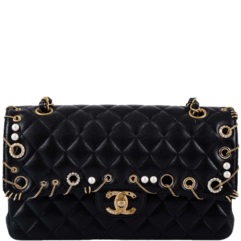 Chanel Luxury Handbag for High - End EventsCHANEL Piercing Chic Black Medium Classic Double Flap Bag 2018