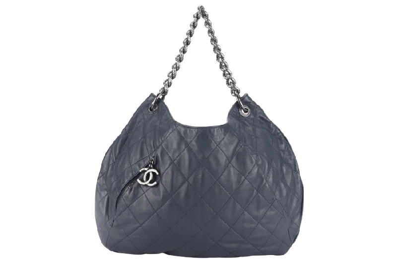 Chanel Vintage Inspired Handbag for Retro LoversCHANEL PLEATS HOBO BAG (1673xxxx) LARGE BLUE QUILTED CALFSKIN SILVER HARDWARE NO DUST COVER