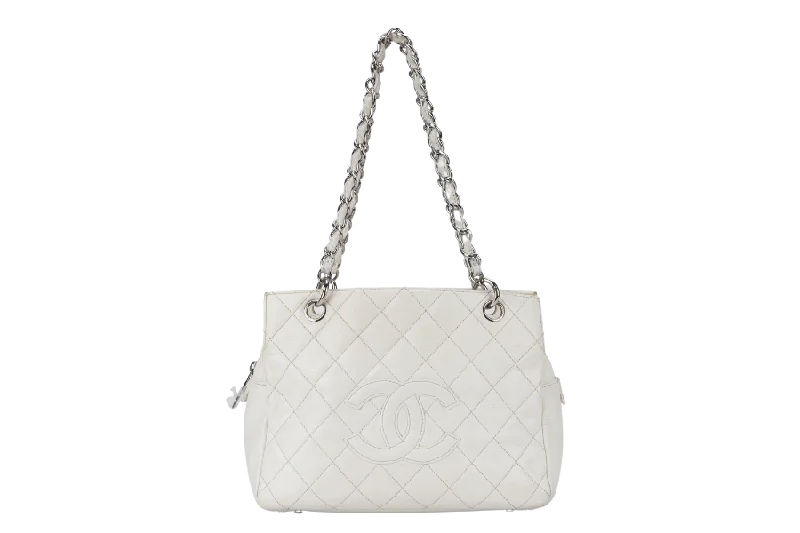 Chanel New Arrival Handbag with Gold HardwareCHANEL PST WHITE (1044xxxx) CAVIAR LEATHER SILVER HARDWARE WITH DUST COVER