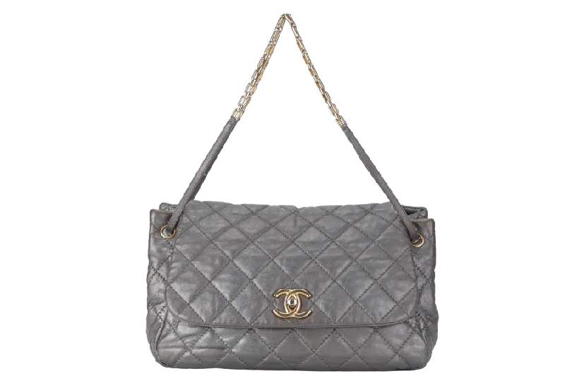 Chanel Medium Tote Bag for Office LadiesCHANEL RETRO CHAIN ACCORDIAN FLAP LARGE GREY LAMBSKIN LEATHER GOLD HARDWARE (1446xxxx) WITH DUST COVER