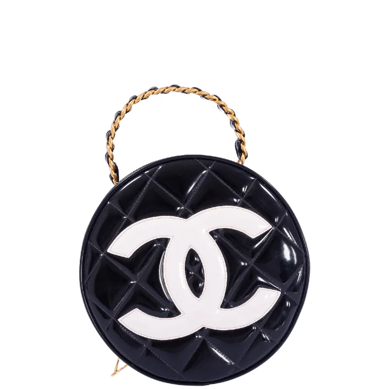 Chanel Small Crossbody Bag for TravelChanel Round CC Vanity Black and White Patent Leather Gold Hardware