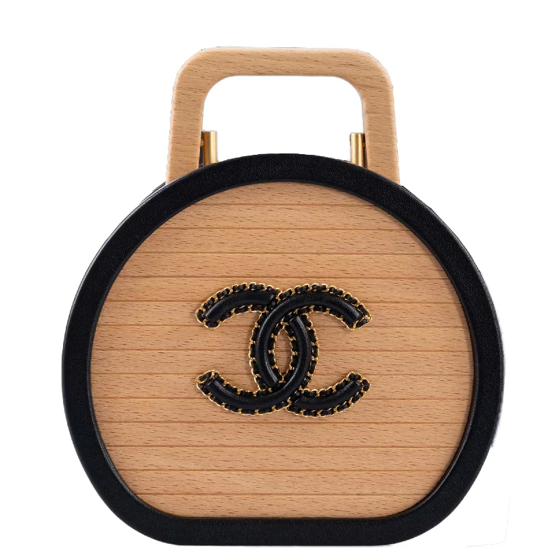 Chanel Luxury Handbag for High - End EventsChanel Round CC Vanity Case Beechwood and Black Lambskin Gold Hardware