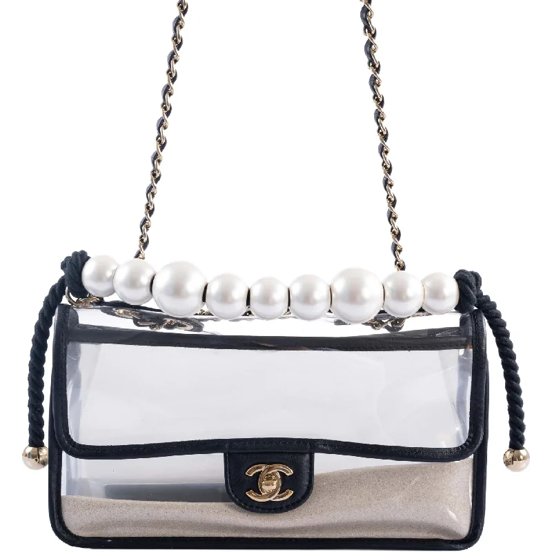 Chanel Black Handbag for Business MeetingsCHANEL Sand By The Sea PVC Flap Bag with Pearl Strap