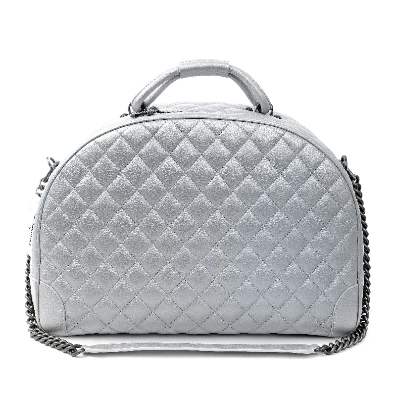 Chanel Handbag with Adjustable Strap for ComfortChanel Silver Caviar Overnight XL Bowler w/ Silver Hardware