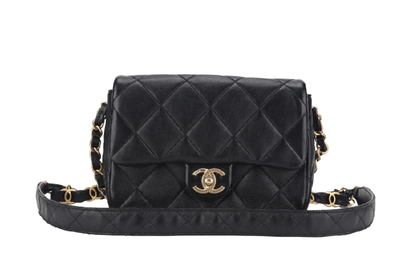 Chanel Designer Handbag with Unique DesignCHANEL SINGLE FLAP BAG 22CM BLACK LAMBSKIN GOLD HARDWARE (JC2Hxxxx) WITH DUST COVER AND BOX