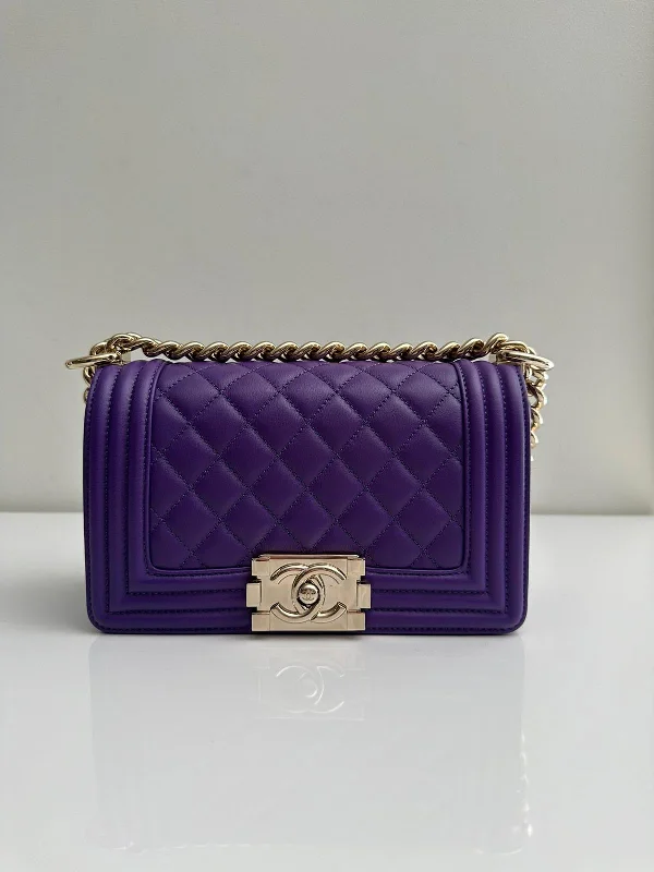 Chanel Luxury Handbag for High - End EventsChanel Small Boy Purple Caviar Lambskin LGHW