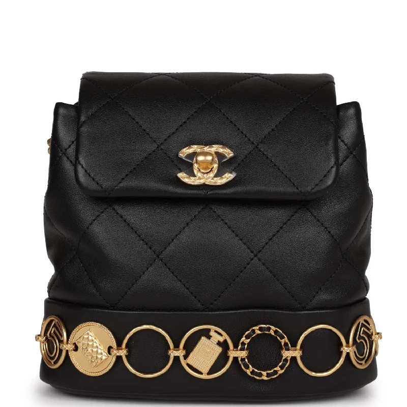 Chanel Black Handbag for Business MeetingsChanel Small Charm Backpack Black Calfskin Aged Gold Hardware