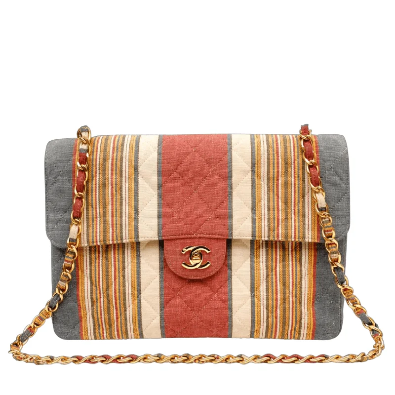 Chanel Colorful Handbag for Spring OutfitsChanel Striped Pique Cloth Maxi Classic w/ Gold Hardware