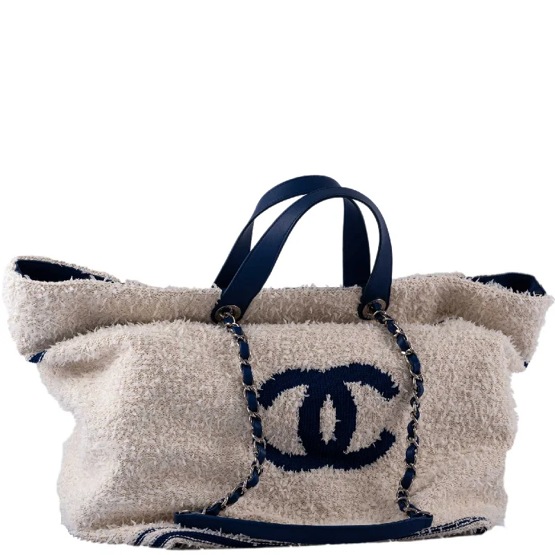 Chanel Medium Tote Bag for Office LadiesChanel Venise Biarritz CC Tote XL White and Navy Canvas