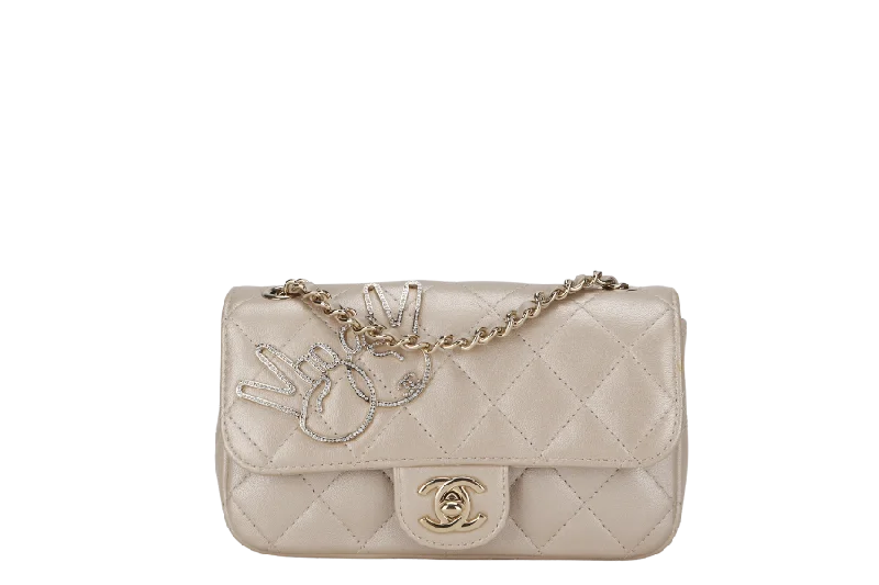 Chanel Chain Strap Handbag for Everyday UseCHANEL VICTORY PEACE MINI FLAP LIGHT GOLD LAMBSKIN GOLD HARDWARE(2353xxxx) WITH DUST COVER  , NO CARD