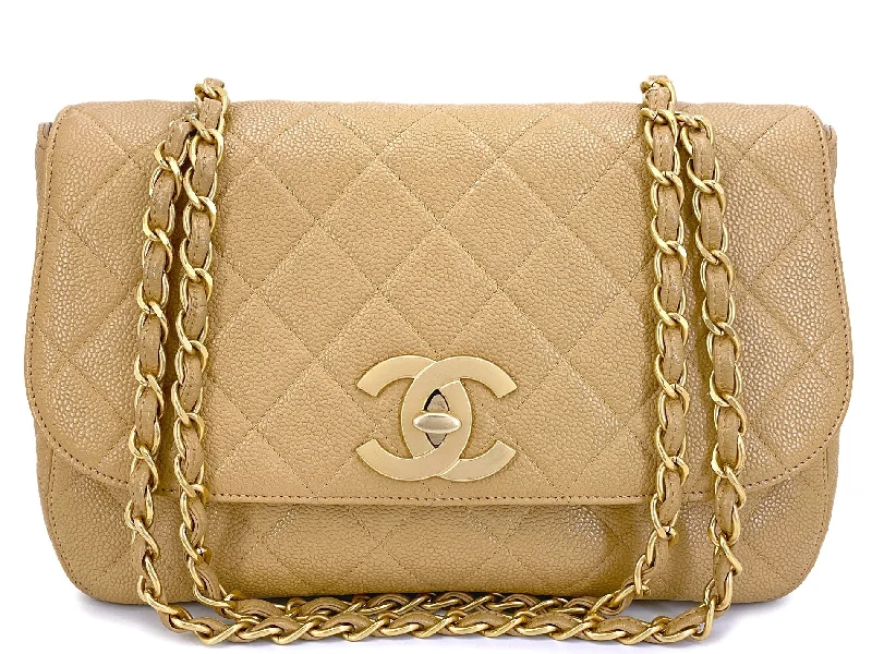 Chanel Classic Flap Bag for Evening PartyChanel Vintage Beige Curved Caviar Jumbo Flap Bag 24k GHW Classic 2001 MQV