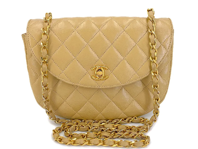 Chanel All - Match Handbag for Versatile StylingChanel Vintage Beige Lambskin Half Moon Flap Bag 24k GHW V4O