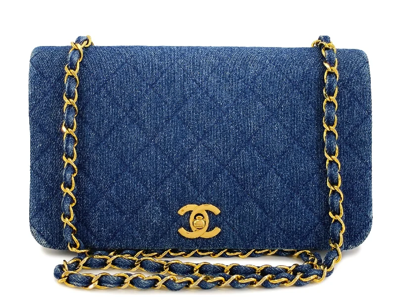 Chanel Small Crossbody Bag for TravelChanel Vintage Denim Full Flap Bag 24k GHW 1990 Blue Classic 5CT