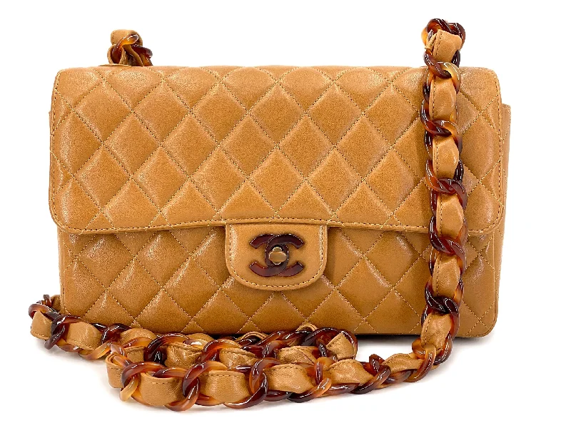 Chanel Handbag with Adjustable Strap for ComfortChanel Vintage Tortoise Classic Flap Beige Caramel Lambskin 1996 Bag 24D