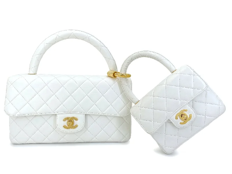 Chanel Luxury Handbag for High - End EventsChanel Vintage White Lambskin Parent Child Mommy Daughter Kelly Bag Set 24k GHW VBL