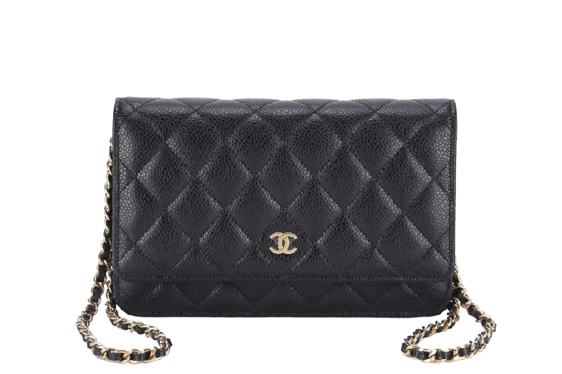 Chanel Chain Strap Handbag for Everyday UseCHANEL WALLET ON CHAIN (JT7Xxxxx) BLACK CAVIAR LEATHER GOLD HARDWARE WITH DUST COVER AND BOX