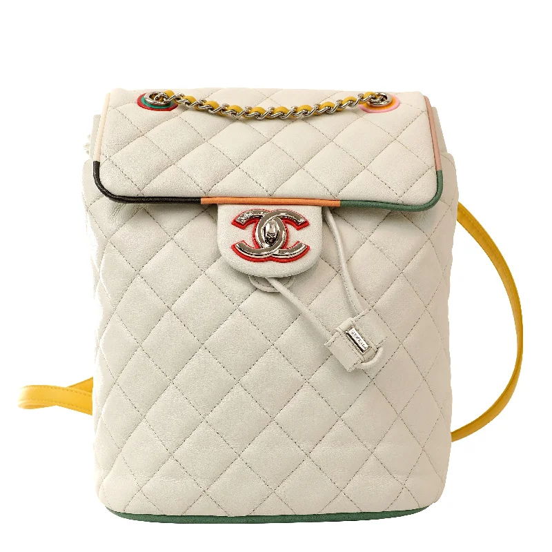 Chanel All - Match Handbag for Versatile StylingChanel White Lambskin Urban Spirit Backpack with Silver Hardware