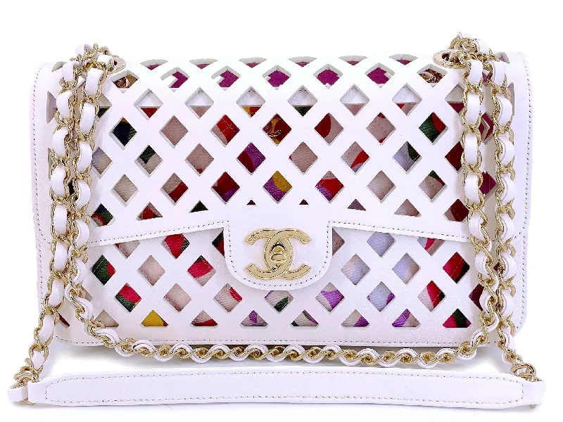 Chanel Classic Flap Bag for Evening PartyChanel White Pink Diamond Cutout See Through Medium Flap Bag GHW F6M