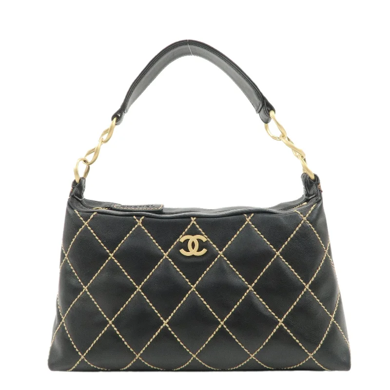 Chanel Limited Edition Handbag for CollectorsCHANEL Wild Stitch Lamb Skin Shoulder Bag Hand Bag Black A20663