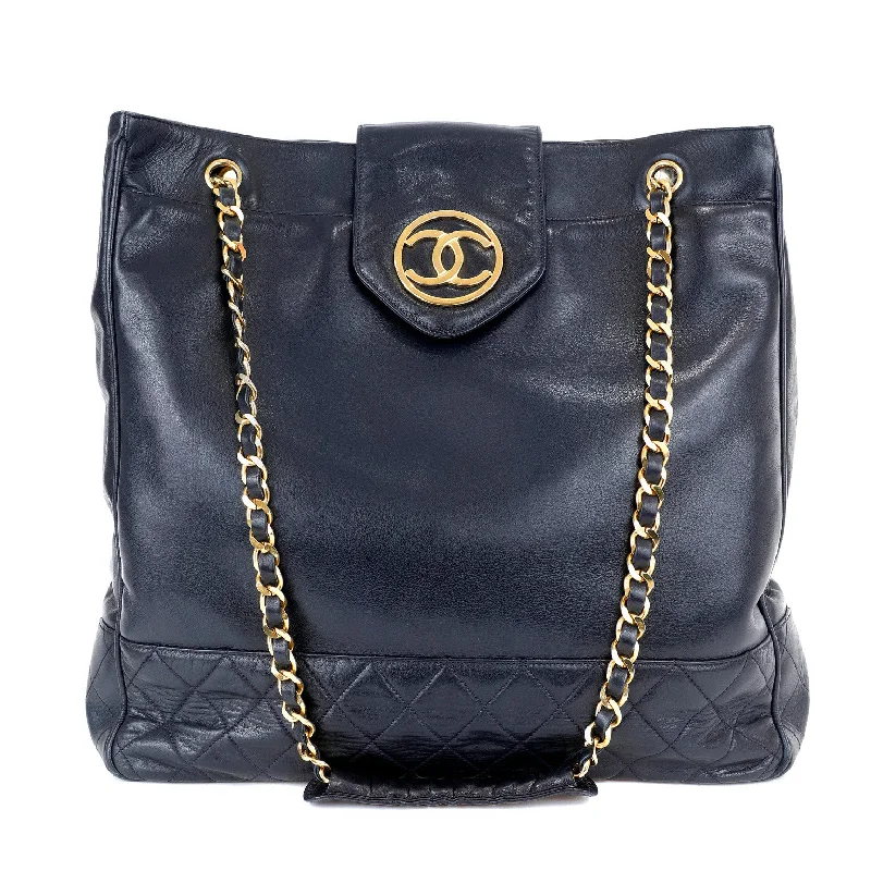 Chanel Luxury Handbag for High - End EventsChanel Navy Blue Large Tote Lambskin/Quilted Bottom w/ Gold Hardware