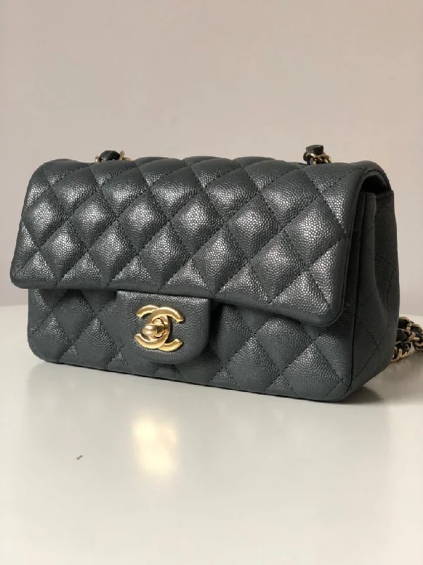 Chanel Black Handbag for Business MeetingsChanel 18B Dark Grey Caviar Classic Flap Mini GHW.